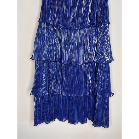 NWOT Lovers and Friends Mya Midi Tiered Blue Metallic Dress Women's Size M - Picture 10 of 10